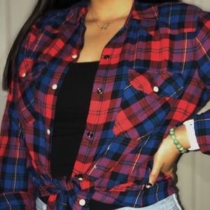 red and blue plaid shirt